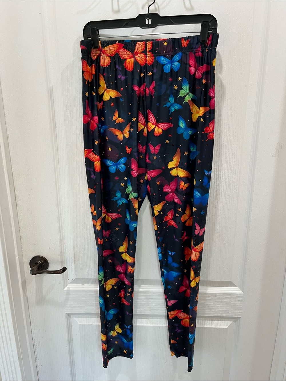 Women's Black Butterfly Print Leggings - Multicolor